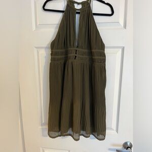 High neck olive green dress